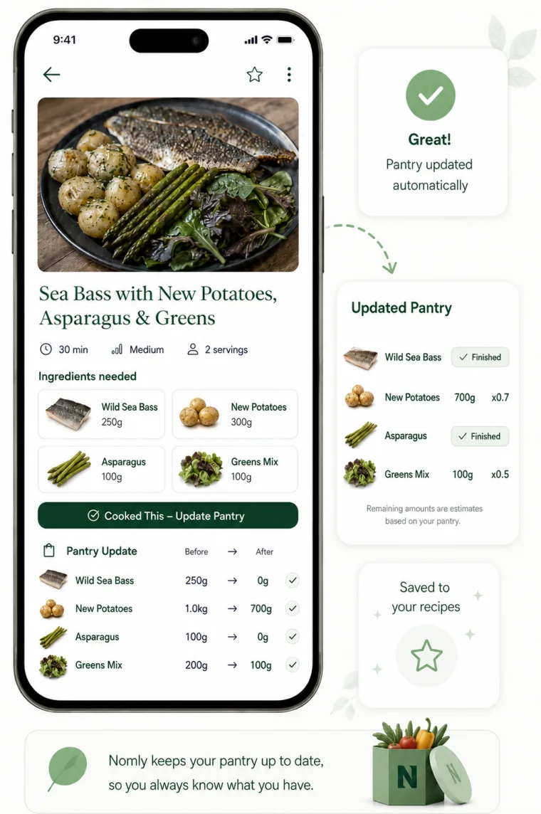 Cooked This updating ingredient quantities in the Nomly pantry